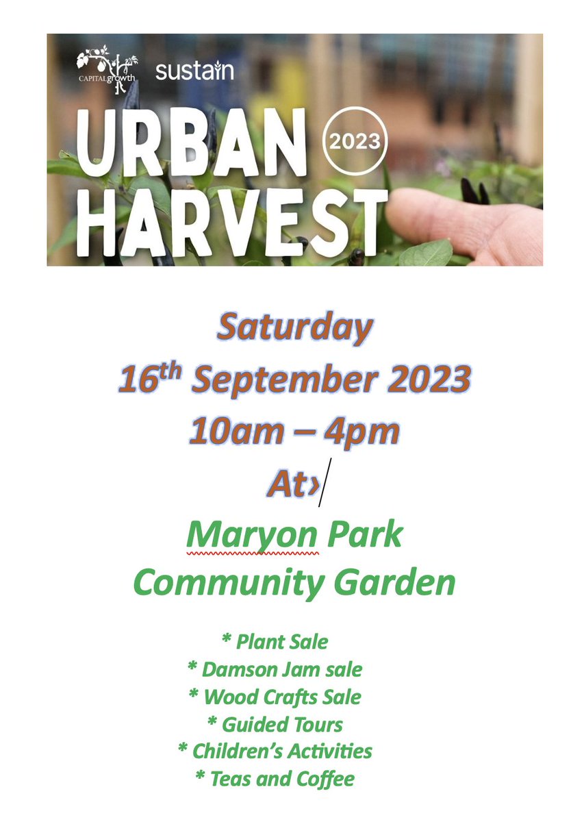 Our 'Drop-in' Urban Harvest Open Day is on Saturday 16th September 10.0am -4.0pm. See the poster for the details.