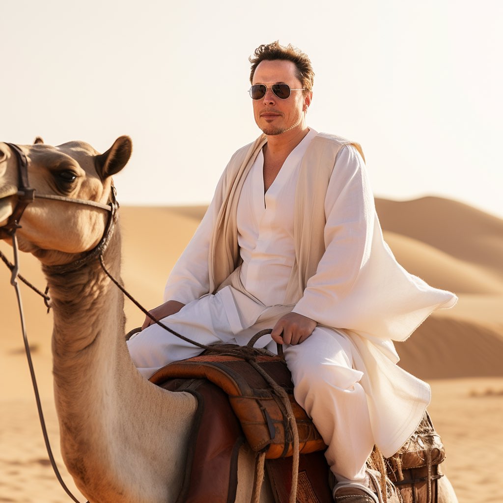 ElonMuskAOC's tweet photo. My first time riding camels!

I love Dubai… https://t.co/ibl9LCfr1U