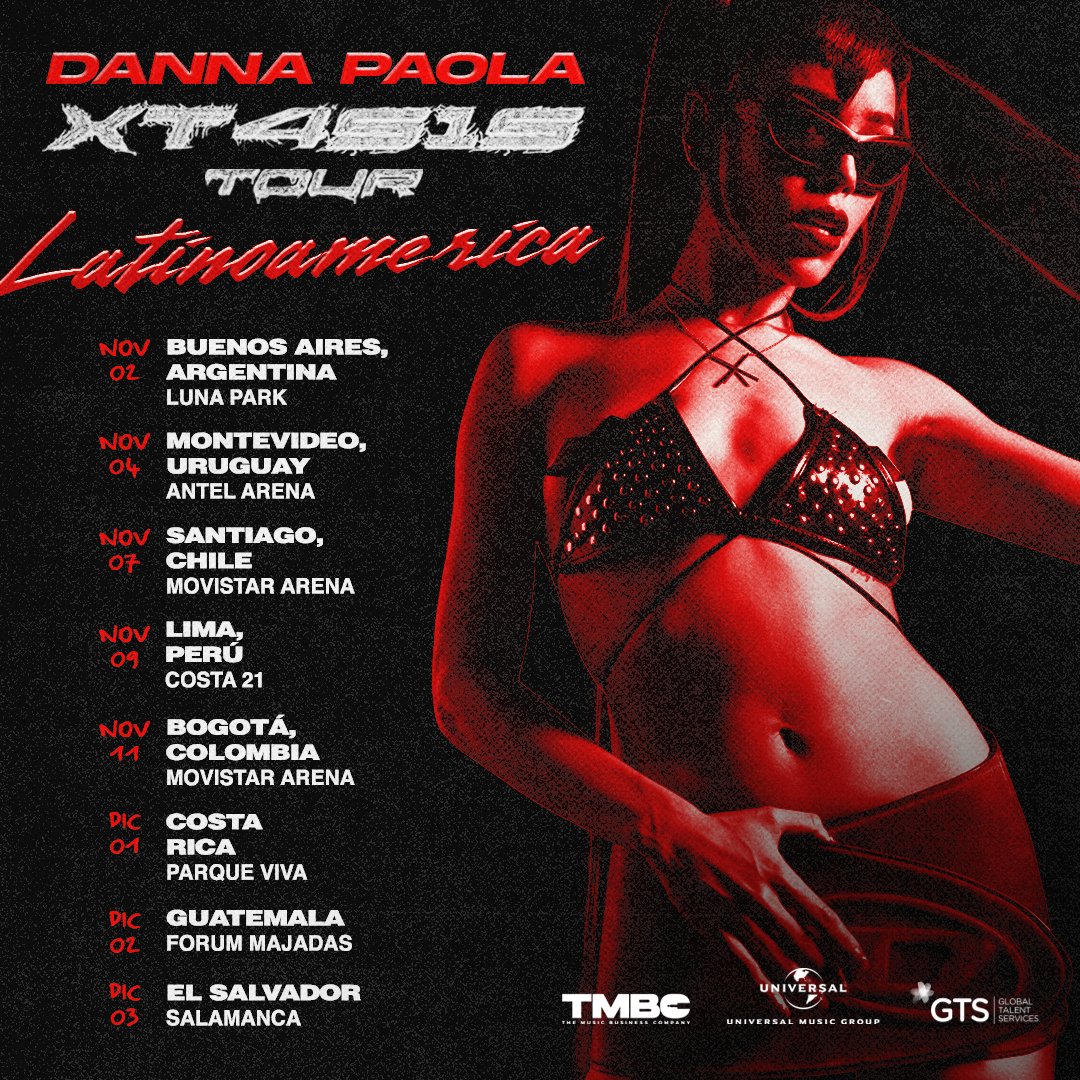 ❗️ATENCIÓN LATINOAMÉRICA #Dreamers ❗️

@DannaPaola acaba de anunciar su esperadísima gira #XT4S1STOURLATAM en Noviembre. ¡No te lo puedes perder! 

¿Desde qué ciudad la esperas?❤️‍🔥 ⭐️ #DannaPaola #XT4S1STOUR