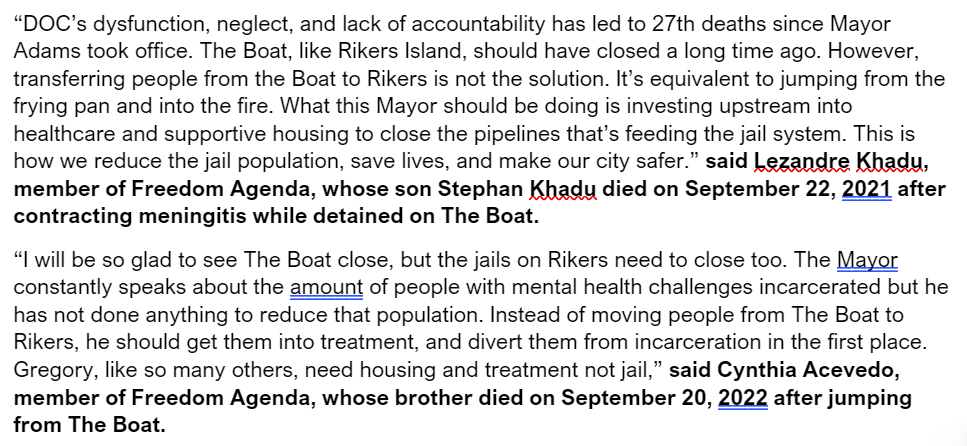 FreedomAgendaNY's tweet photo. STATEMENT from the Campaign to Close Rikers in response to the announced closure of floating barge the Vernon C. Bain Center, aka "The Boat": https://t.co/Fx4GyjtSAA https://t.co/YTUk5ZINMv