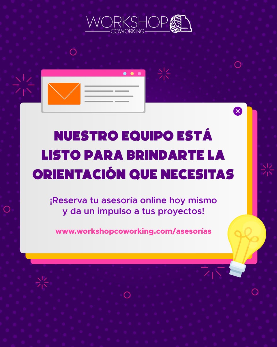 ¿Necesitas apoyo de expertos en un instante?Nuestras sesiones de asesoría en línea de 25 minutos están diseñadas para brindarte un servicio rápido y altamente beneficioso.🚀

🎯Reserva tu asesoría aquí:  workshopcoworking.com/asesorías

 #workyourideas