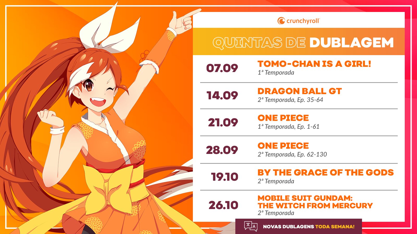 Crunchyroll anuncia programação das Quintas de Dublagem com One Piece,  Dragon Ball GT e mais