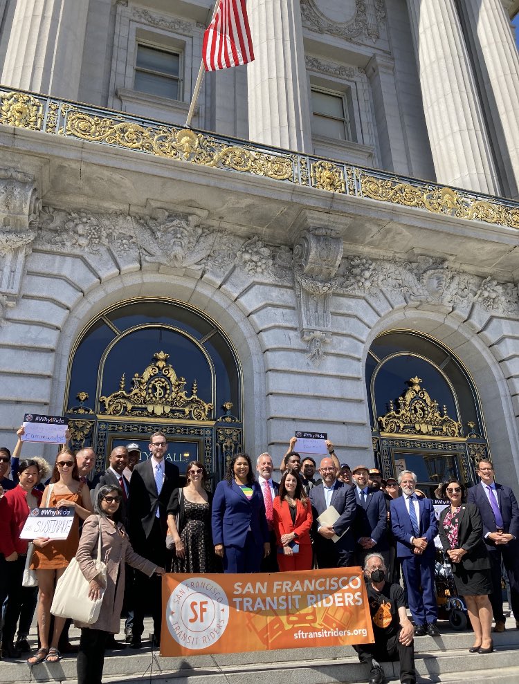 SFMTA_Muni's tweet image. Happy #TransitMonth San Francisco! Today the SFMTA joined elected officials and @SFTRU to highlight the importance of transit (1/6)