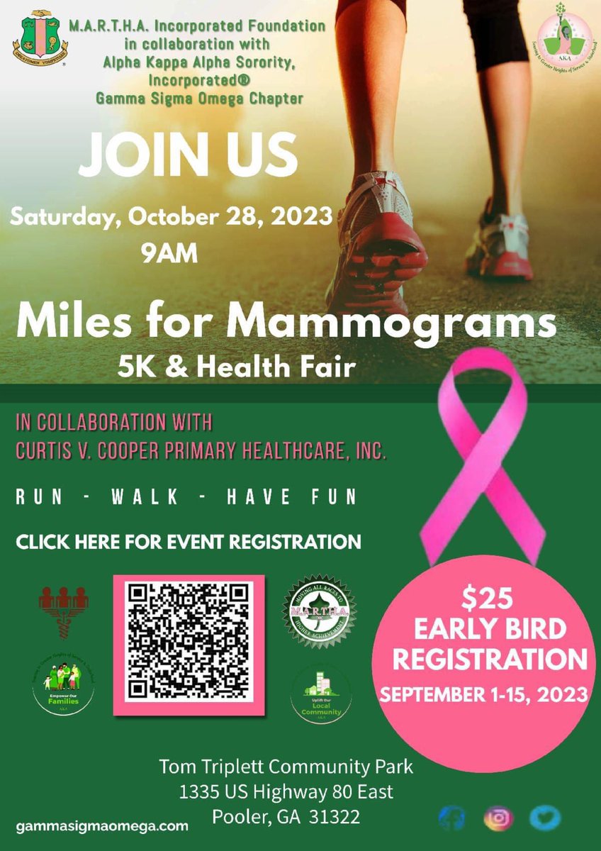 Miles for Mammograms, Saturday, October 28th. Register today!
#MilesForMammograms #AKA1908 #gammasigmaomega