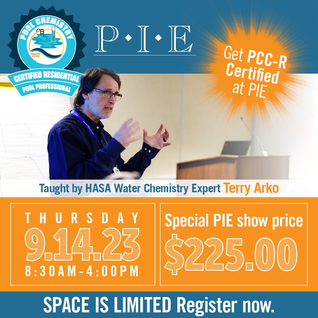 Get certified with Terry Arko live at the Pool Industry Expo show in Monterey, CA next week. Register now for this Pool Chemistry Training Institute class. Take the Pool Chemistry Certified-Residential course and get credentialed: bit.ly/3R0224g