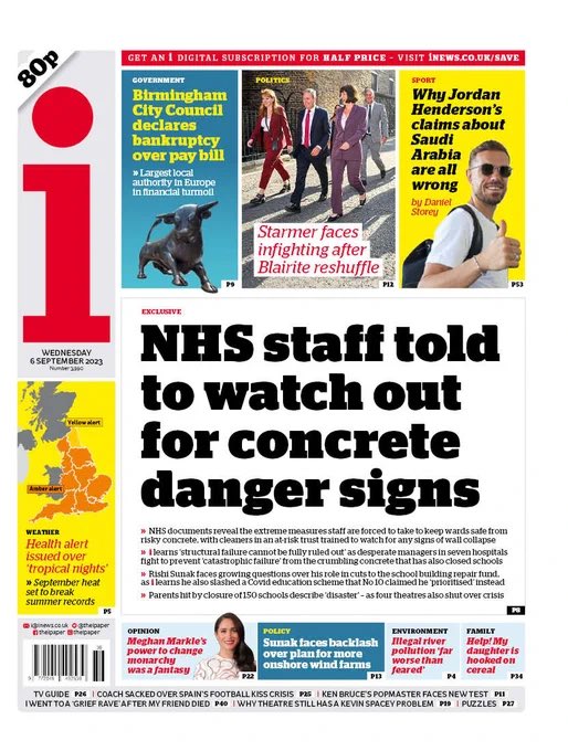 i : Rishi Sunak faces growing questions over his role in cuts to the school building repair fund. #Sunak #schools #crumblingconcrete #education #Keegan  #TomorrowsPapersToday