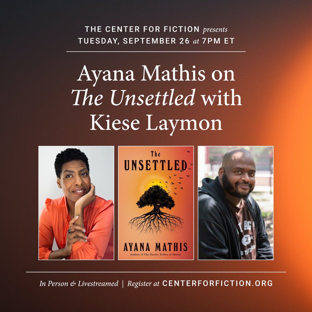 Ayana Mathis (@ayana_mathis) on Twitter photo The Unsettled launches on Sept 26th! If you don't come for me, come for Kiese. Just come! (for Kiese) <a href="/AAKnopf/">Alfred A. Knopf</a> <a href="/Center4Fiction/">The Center for Fiction</a> @KieseLaymon The Unsettled launches on Sept 26th! If you don't come for me, come for Kiese. Just come! (for Kiese) <a href="/AAKnopf/">Alfred A. Knopf</a> <a href="/Center4Fiction/">The Center for Fiction</a> @KieseLaymon