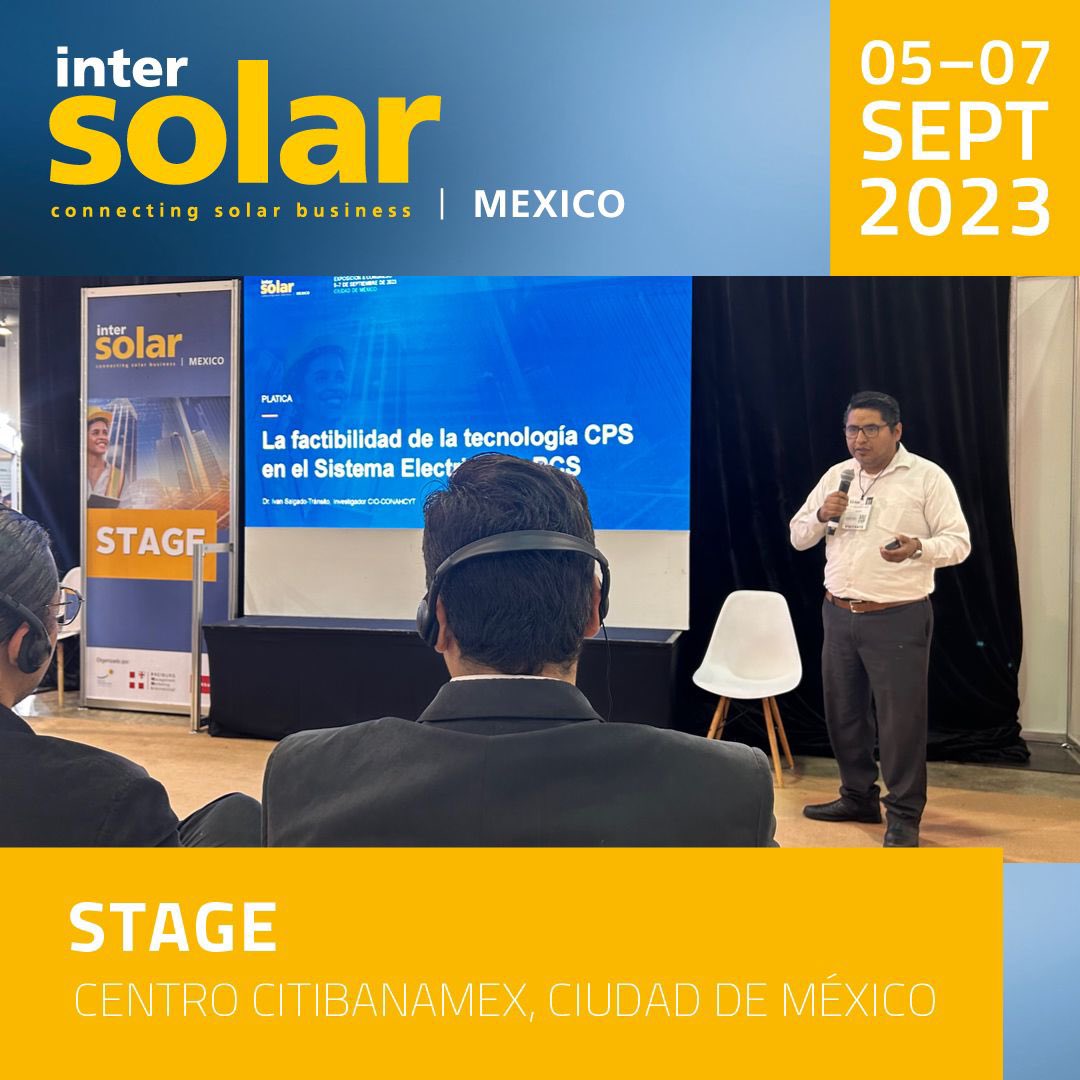 IntersolarMX's tweet photo. En stage de piso de exposición de #IntersolarMexico2023, conoce las propuestas de nuestros expositores. “La factibilidad de la tecnología CSP en el sistema electrónico de Baja California Sur” 
Regístrate sin costo. https://t.co/YhjOzqFWiA ¡Te esperamos! https://t.co/oaDCt2b5mv