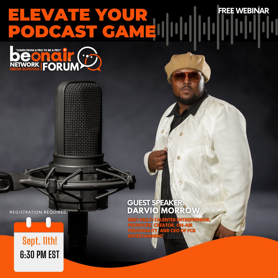 CoMediaSchool's tweet photo. Elevate Your Podcast Game: Free Webinar
Discover what it takes to build a flourishing career and how to elevate your podcast.
https://t.co/8j7HrosSLi
Monday, Sept. 11th!
#beonairnetwork #podcasting #podcast #radio #video #mediatraining #learnfromaprotobeapro #mediamaker #beonair https://t.co/uWWKCVIZVd