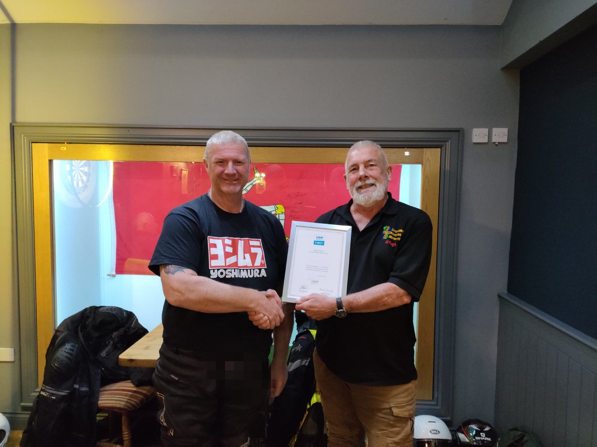 Three members presented with their advanced rider pass certificates at our monthly social meeting this evening. Well done to Chris Pursey, John Noone and Leigh Hodson.