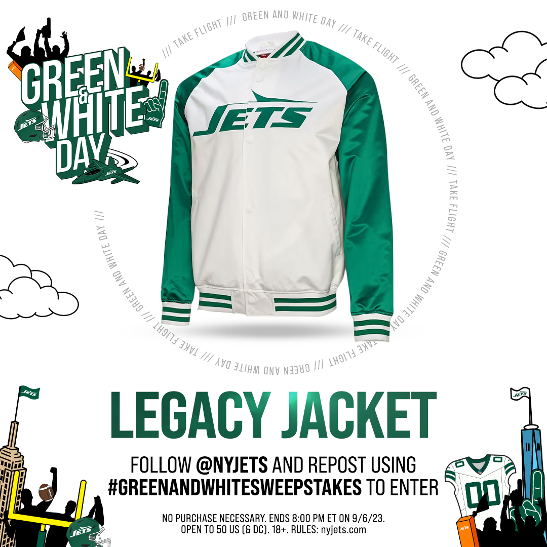 this prize is so good that we wanna keep it for ourselves we present... the Legacy Jacket 🥶 Follow and retweet for a chance to win! Rules: nyj.social/3ZdSRPR #GreenandWhiteSweepstakes