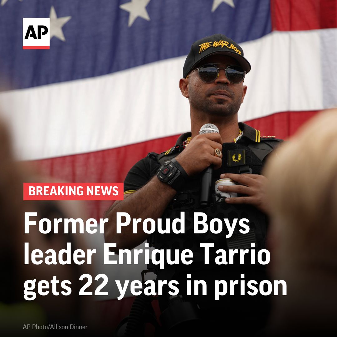 BREAKING: Former Proud Boys leader Enrique Tarrio sentenced to 22 years in prison for the Jan. 6 Capitol attack, the longest sentence so far among the riot cases. bit.ly/3EsFeCU