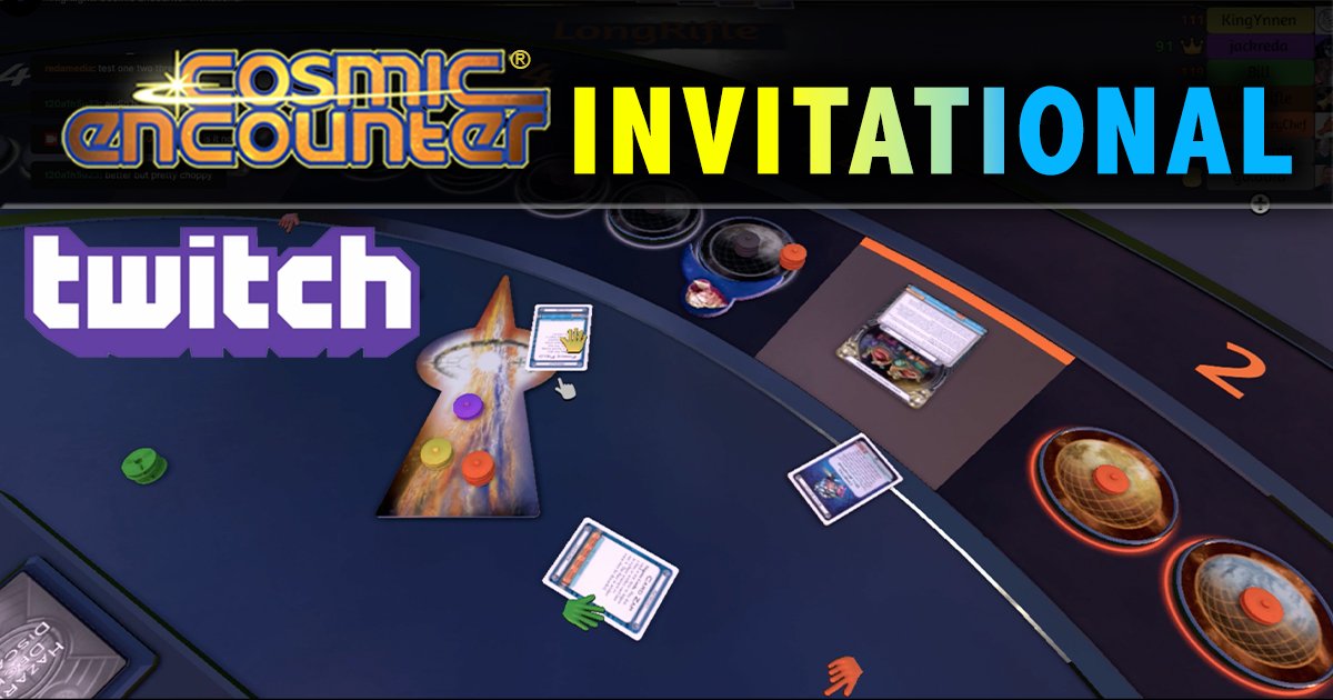 Tonight, 7:30 PM ET on the Future Pastimes Twitch channel don't miss Jack Reda and Future Pastimes guest stars take on some hungry #CosmicEncounter fans. We guarantee you will see a Cosmic game that you've never seen before, and will never see again. futurepastimes.com/invitational/