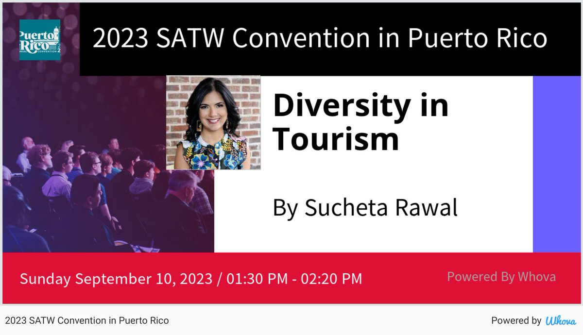 I am speaking at 2023 SATW Convention in Puerto Rico. Please check out my talk if you're attending the event! #SATW #discoverpuertorico #satwpr - via #Whova event app