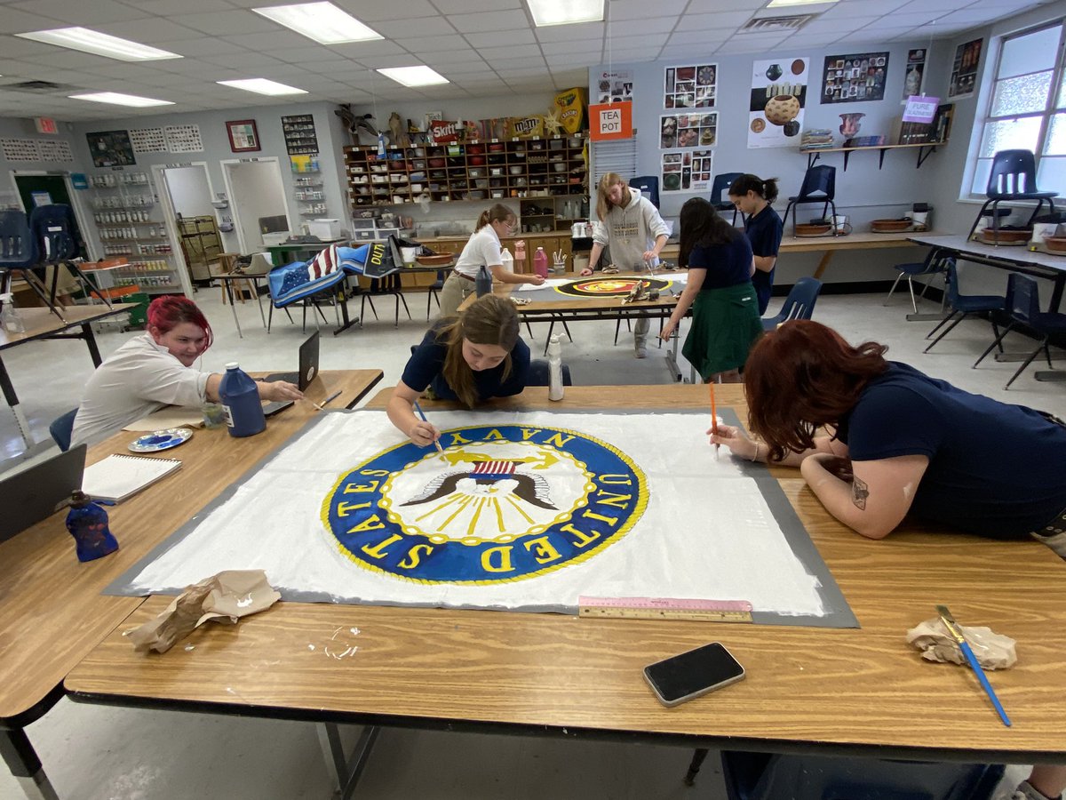 Art Clubs first meeting of the year. Students worked on a few military branch murals for Veterans Day.