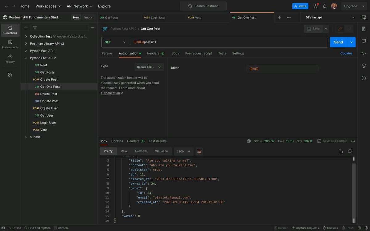 awoyemivictora's tweet image. So I was able to complete this 11hrs Python API Development (Part 1) course program after so many days. 

#awoyemivictor #softwareengineer #pythonapi #psycogorp #fastapi #pydantic #jwt #sqlalchemy