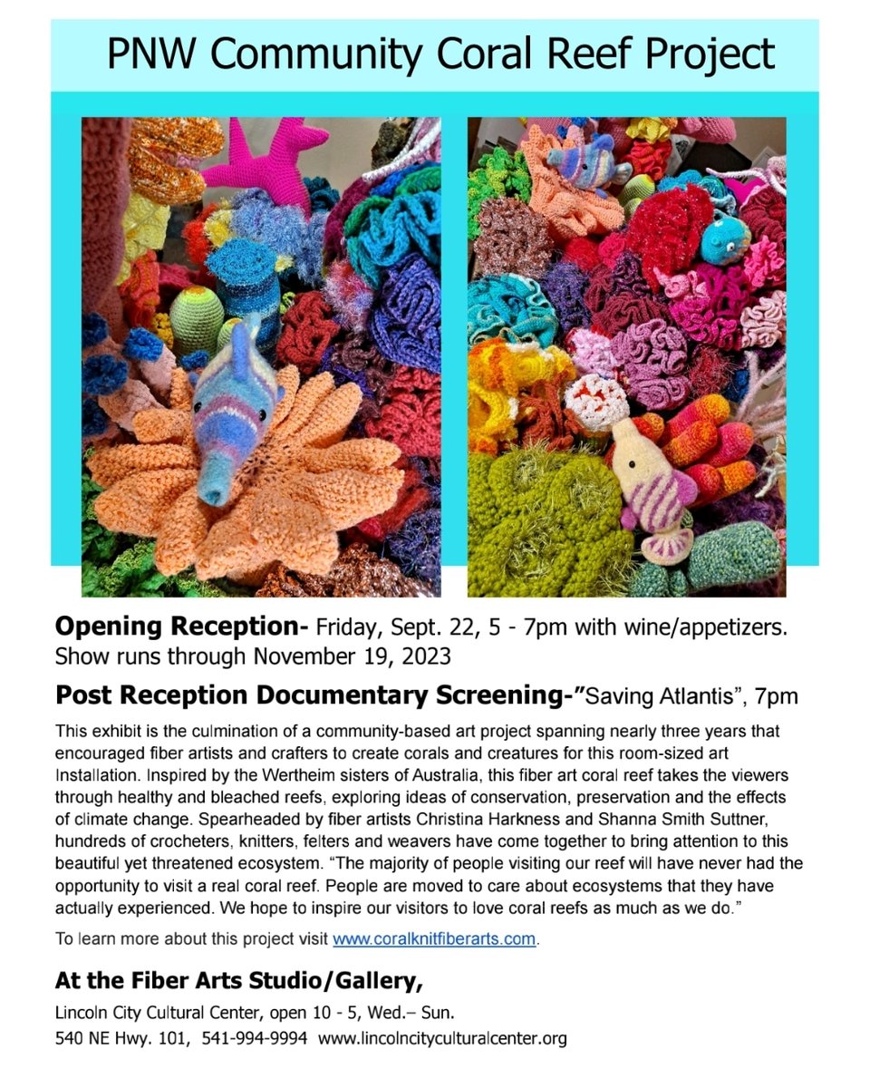 ChristyHarkness's tweet photo. Six years after dreaming of a fiber art coral reef, it is actually happening. #linconcityoregon #hyperboliccrochet #freeformcrochet #marineart #marinestudies #coralreef #coral #reef #lincolncityculturalcenter https://t.co/NqOt3ygpxr