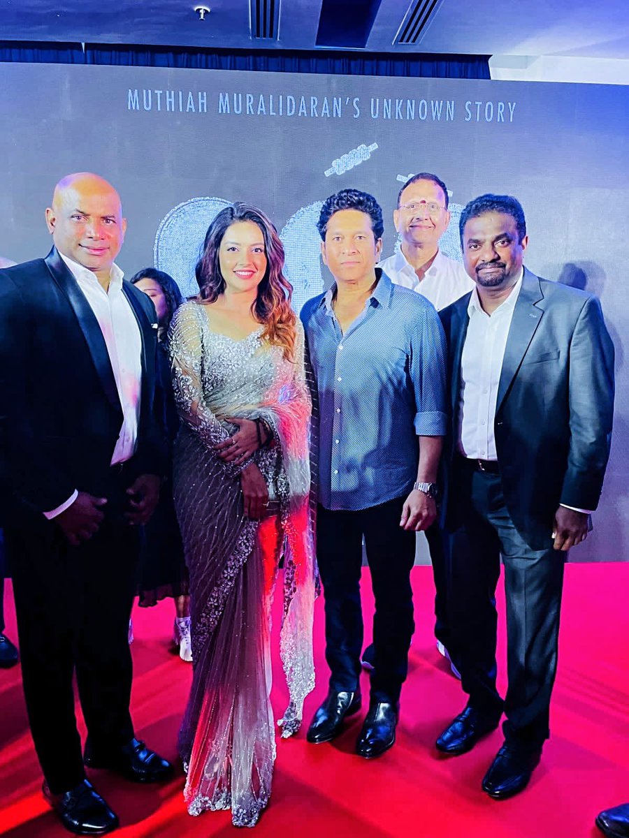 Mahima_Nambiar's tweet photo. I couldn’t have asked for more 
Three legends in one frame ❤️
Will cherish this moment forever . 
Some pictures from the trailer launch of my next #800 The unknown story of Muthiah Muralitharan @Murali_800 Sír.
Extremely happy and proud to have played Mathi Malar ji his wife in the film. Can’t wait for all of you to watch the film. 
Special thanks to @sachin_rt Sír & @Sanath07 Sír for gracing the occasion with their presence.I’m still Star-Struck 
Thank you DirSripathy sir for this 🤩
#MadhurMittal @RDRajasekar @MovieTrainMP @SrideviMovieOff 

#800 
#Muthaiahmuralitharan #biopic #sachin #sanath #starstruck #excited #cantwait
