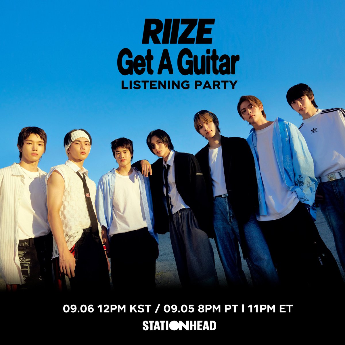 RIIZE_official's tweet photo. <Get A Guitar> Listening Party will be live on @STATIONHEAD in 10 minutes!
 
📍 09.06 12PM KST / 09.05 8PM PT | 11PM ET
🎸 https://t.co/S5GqSFqCkE
 
#RIIZE #RISEandREALIZE
#GetAGuitar #RIIZE_GetAGuitar https://t.co/MWLpE4rgXG