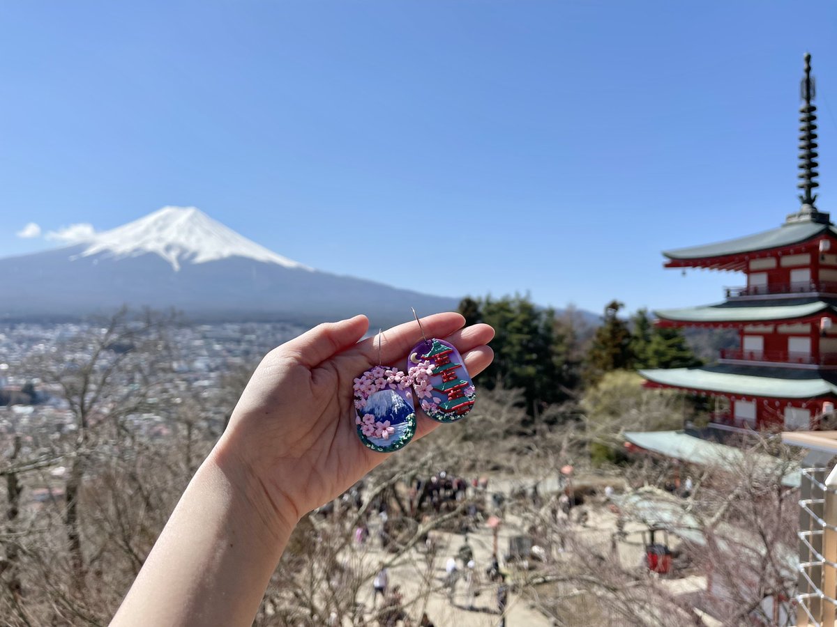 Mt Fuji and Chureito pagoda earrings that I made for myself. I accept commissions for these. DM me if interested