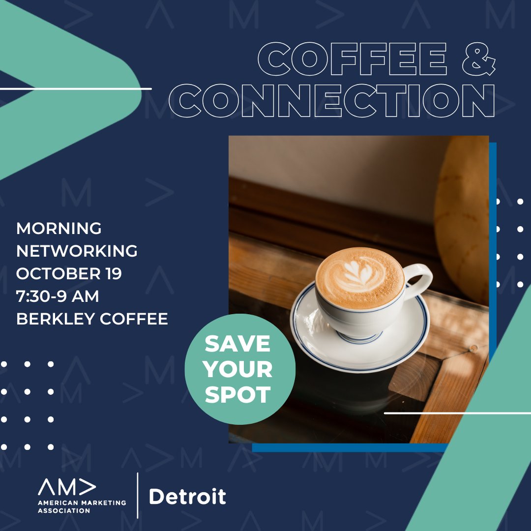 It's time for another Coffee &amp; Connection at Berkley Coffee with your favorite marketing community! Join us Oct. 19 for a little dose of caffeine and a dash of marketing conversation sprinkled on top. Info at eventbrite.com/e/ama-detroit-… #networking