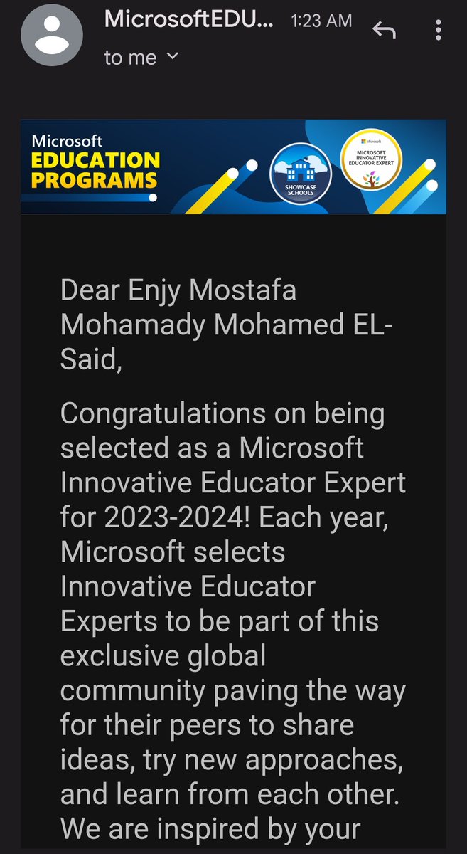 EnjyMostafa2's tweet photo. This year will be amazing So excited to be selected as an MIE Expert for 2023-2024 #MicrosoftEdu #MIEExpert https://t.co/od2m0TiD1i