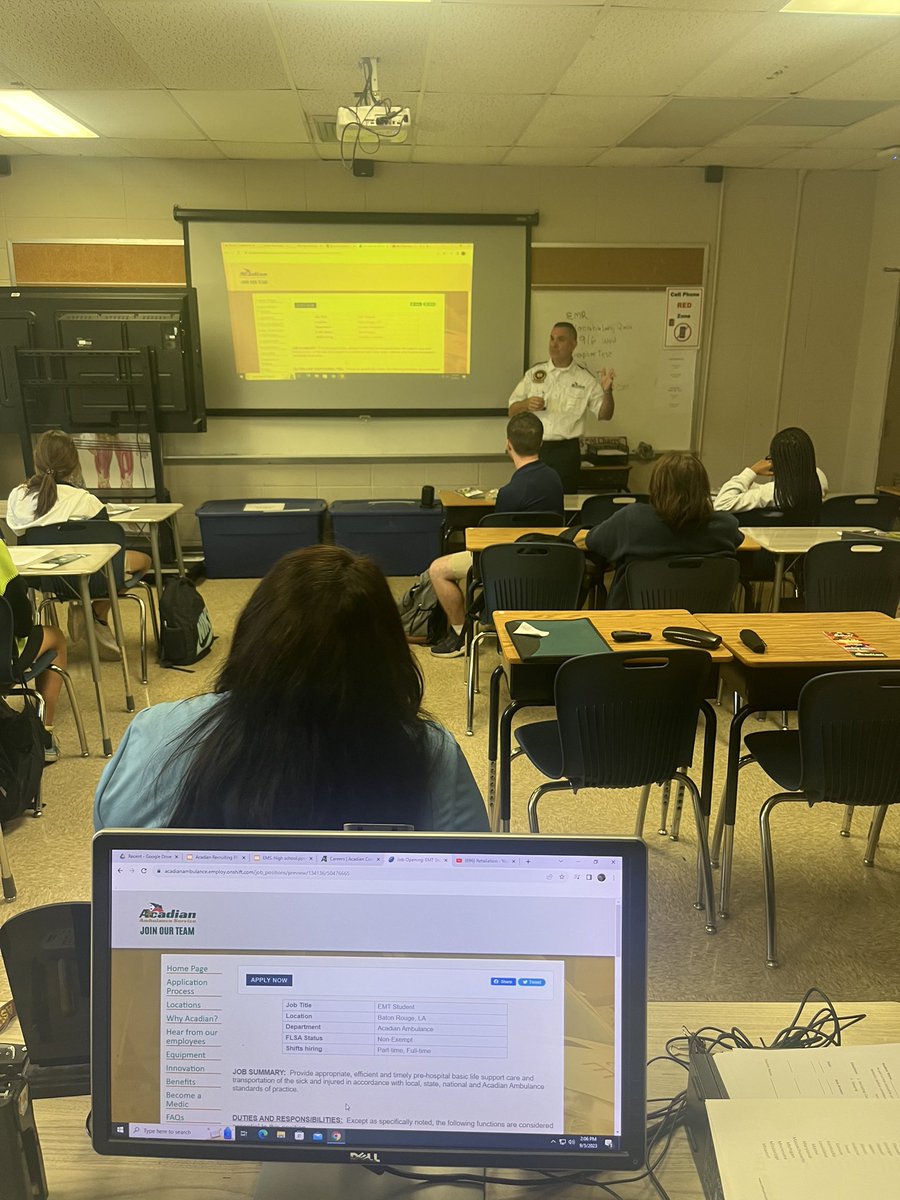 A big thank you to Shelby, Brian, and Ashley with Acadian Ambulance for coming to talk to my EMS classes about job opportunities after high school.