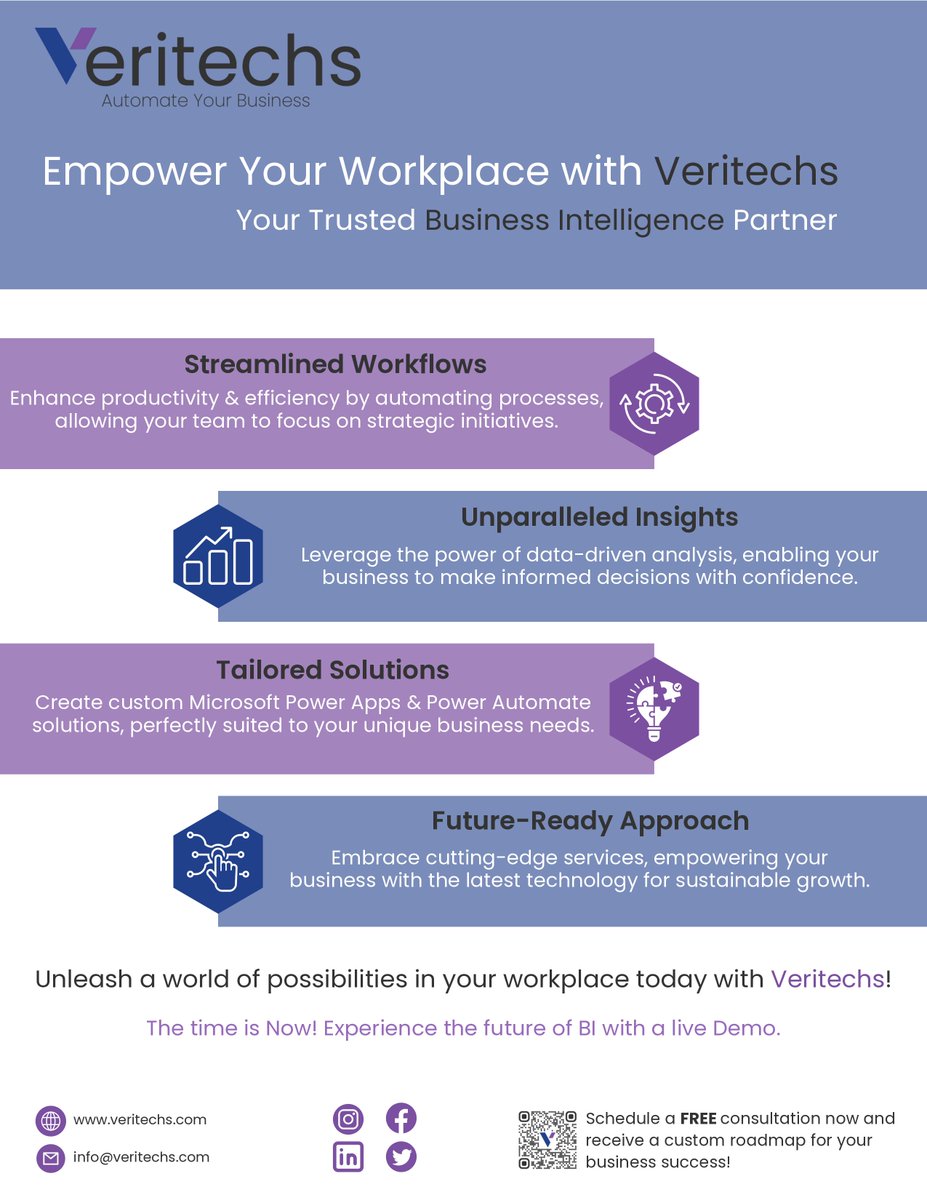 Revolutionize your workplace with #Microsoft #PowerApps and #PowerAutomate   

Visit veritechs.com today and book your free consultation.