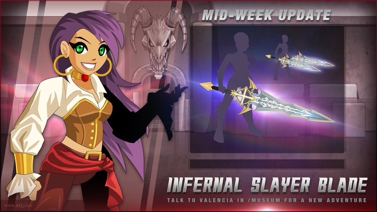 As his warriors prepare to open the new Infernal Arena in the Celestial Realm, Aranx created a short Treasure Hunt for you! Talk to Valencia in the /museum map to begin your quest to unlock the 0 AC Infernal Slayer Blade! AQ.com