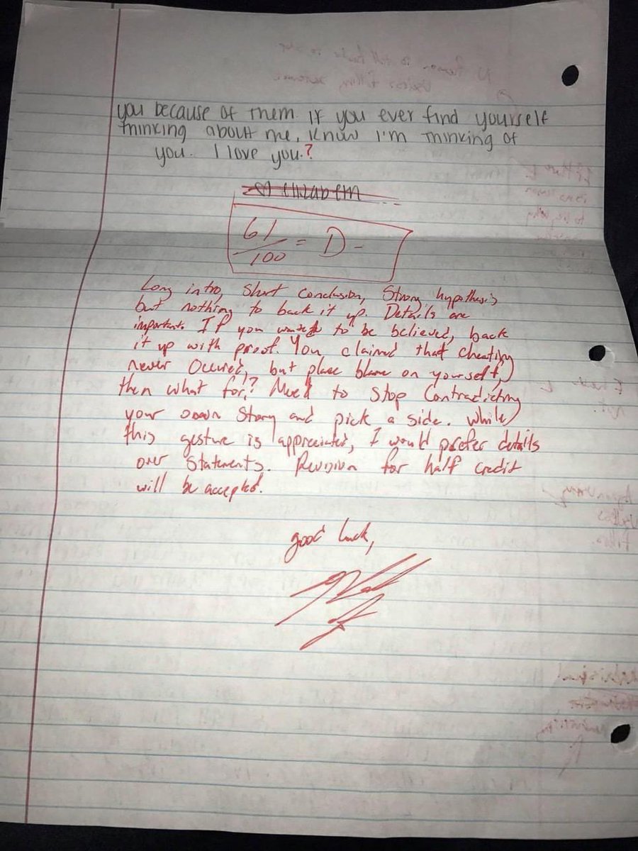 My ex wrote me a apology letter so I graded it and sent it back 😂💯