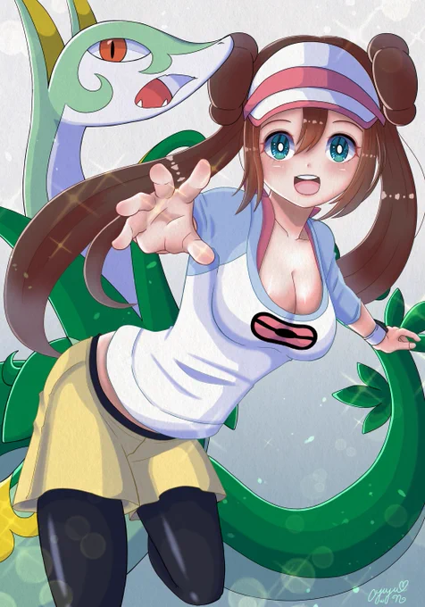 ▼チャンピオンの メイが 立ちはだかった!!(Champion Rosa&amp;Serperior) #ポケモンイラスト 