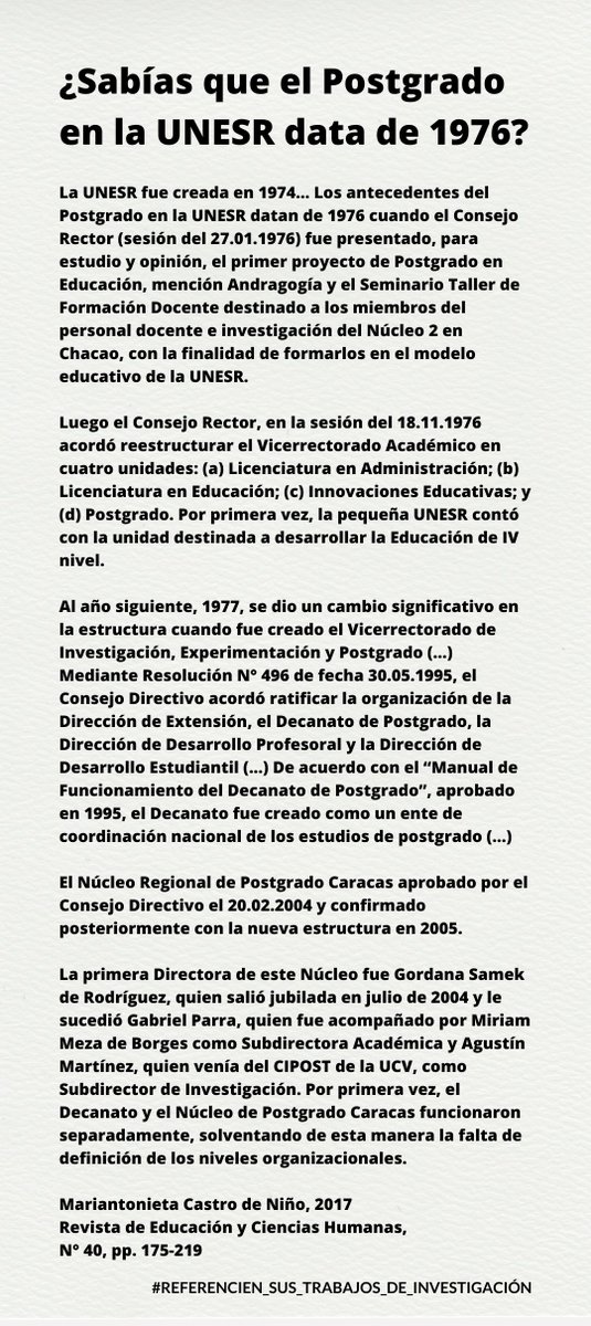UnesrCaracas's tweet photo. ¿Sabías que en 1976 se presentó el primer proyecto de #Postgrado en Educación, mención Andragogía y el Seminario Taller de Formación Docente del Núcleo 2 en Chacao y que, el El Núcleo Regional de Postgrado Caracas fue aprobado por el Consejo Directivo el 20.02.2004? https://t.co/q8QkPXgpSN