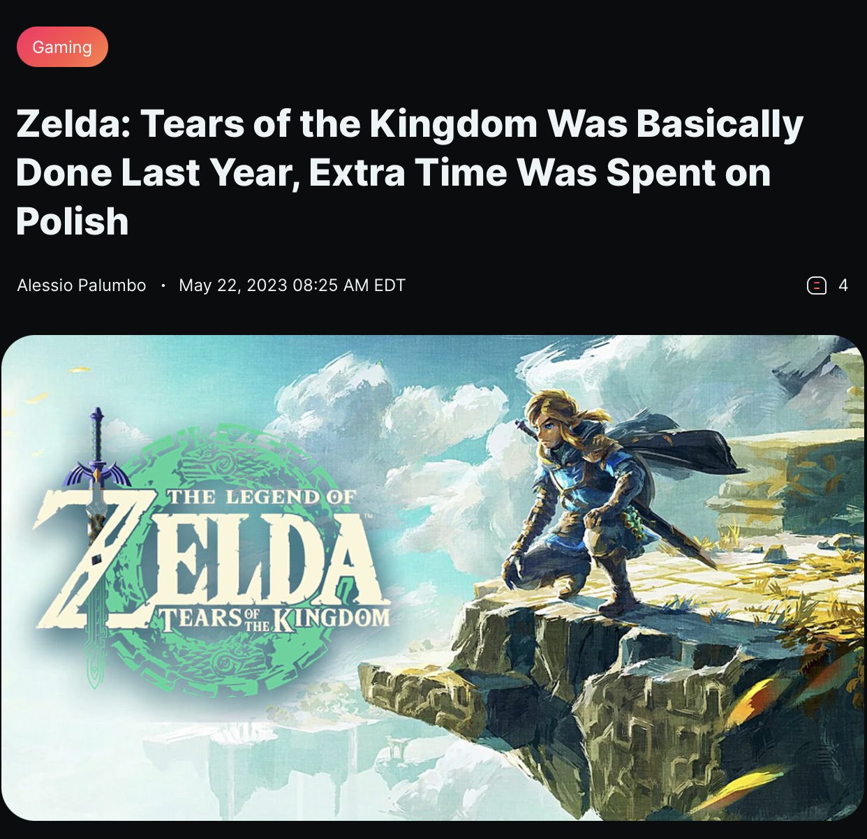 Zelda: Tears of the Kingdom Was Basically Done Last Year, Extra Time Was  Spent on Polish