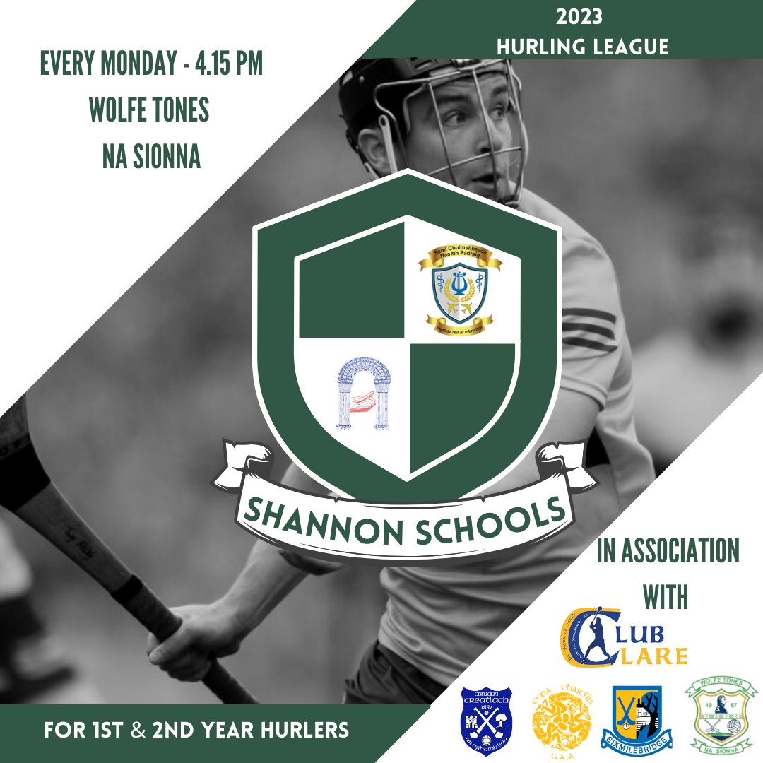 The Shannon Schools 1st &amp; 2nd year hurling league is starting next Monday 11th Sept at 4.15 pm in Wolfe Tones na Sionna. This is for pupils from both St. Camins and The Comp. Stay tuned for more details!