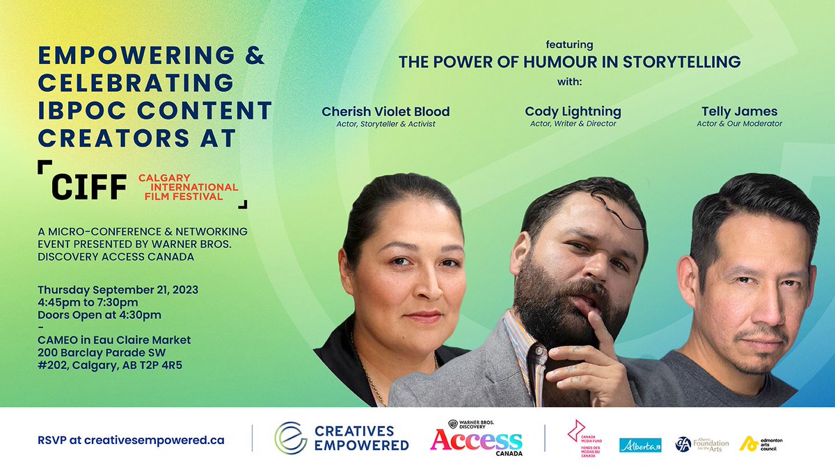 IBPOCempowered's tweet photo. Join us as we #Empower #IBPOC #Content #Creators at @CIFFcalgary 2023! Don't miss this amazing panel on The Power of #Humour in #Storytelling, followed by a fun #networking event for IBPOC Content Creators & AB's industry - cabaret style!
RSVP HERE! 👉🏾 https://t.co/DPOaCpMlxF https://t.co/0ZvDnDMgaA