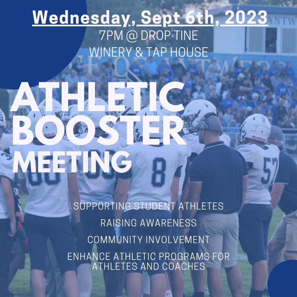 Mont_AthBooster's tweet photo. BOOSTER MEETING - WEDNESDAY Sept 6!

We'll see you tomorrow night at Drop Tine at 7pm!
 #athleticboosters #CommunitySupport #communityengagement https://t.co/N6d0JZxcyV