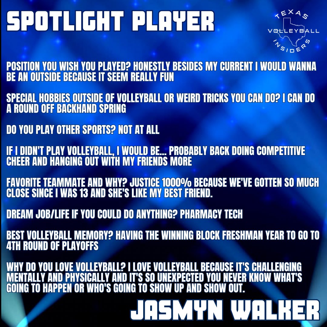 texasvbi's tweet photo. Digging into Texas Volleyball! Get to know Jasmyn Walker and what she’s about. Will you be next? https://t.co/NXMk9MayXh