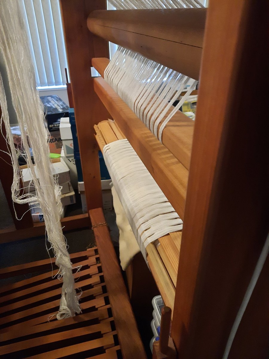 StringHerder's tweet photo. My exercise for today. 10m of warp now on loom. I have a tendency to forget how physical (some aspects of) weaving can be. https://t.co/OqdgX9DHpu