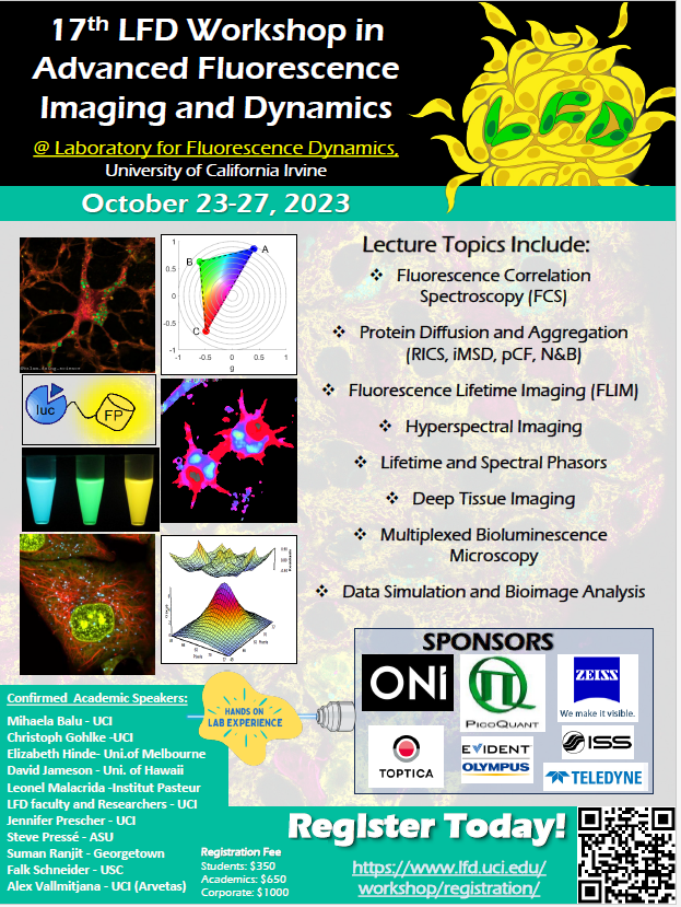 michelledigman's tweet photo. There are a few spots open for the hands on training at the 17th LFD Workshop in Advanced Fluorescence Imaging and Dynamics October 23–27, 2023. Register today! https://t.co/0rK1ZLDYUk