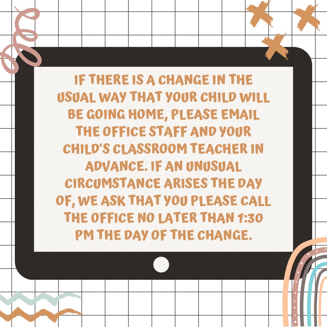 CampiCougars's tweet image. Reminder:  To ensure that your child goes to the correct place when a change in the usual way that your child goes home is needed, please follow the guidelines below.  Please also inform the bus driver if your child will not be on the bus that day.  #MovingMountains #TEAMCampi