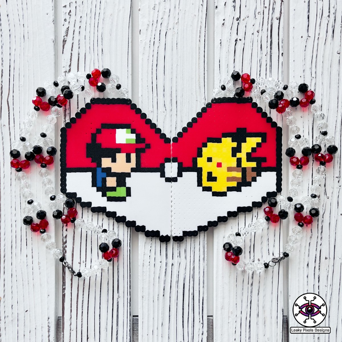 Ash and Pikachu Heart Perler Necklace! leakypixels.com/products/ash-a… #pokemon #rave #kandi #pikachu #ash #leakypixels