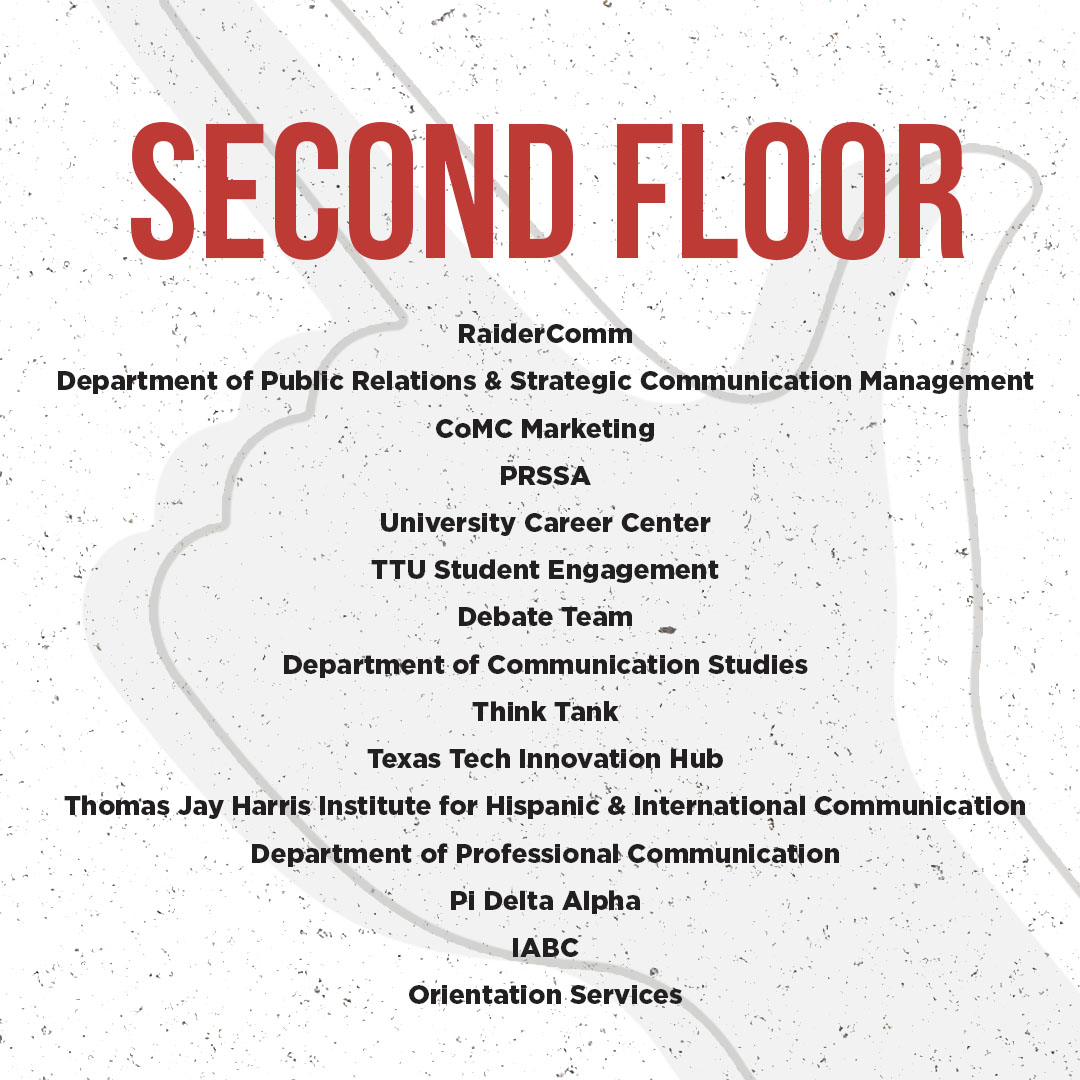 TTU_CoMC's tweet photo. #MyCoMC students! It's that time of year again for our Student Welcome event and we heard you want more information on student organizations. Take a look at who will be on floors 1-3 of the MCOM building tomorrow and be sure to drop by. Light refreshments will also be served π https://t.co/iRoMkiNmHo