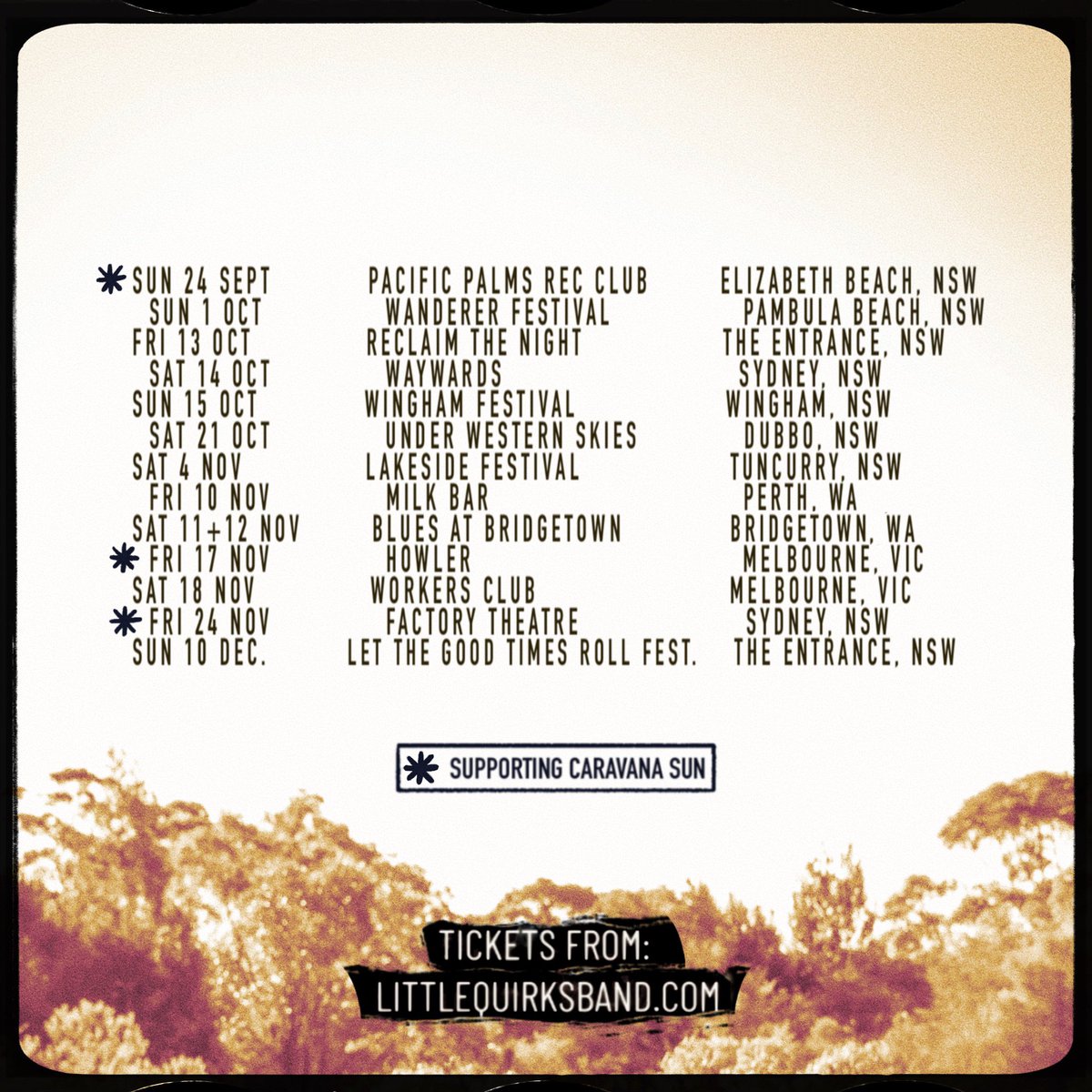 ***AUS TOUR ANNOUNCEMENT***

So excited to be playing some shows in NSW, VIC and WA starting at the end of the month!
🥳💃🏾🤘

Get ya tickets now from our website - littlequirksband.com