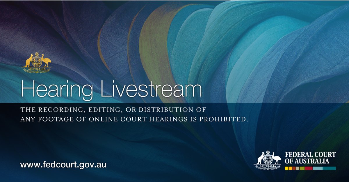 CAROLINE WALKER v MEMBERS EQUITY BANK LTD 
Justice Bromwich will conduct a hearing in this matter Thurs, 7 Sept @ 2.15pm AEST. 
To view youtube.com/@FederalCourtA…
Any form of broadcasting, recording or photography is not permitted.

#fca #livestream #auslaw #matterofpublicinterest