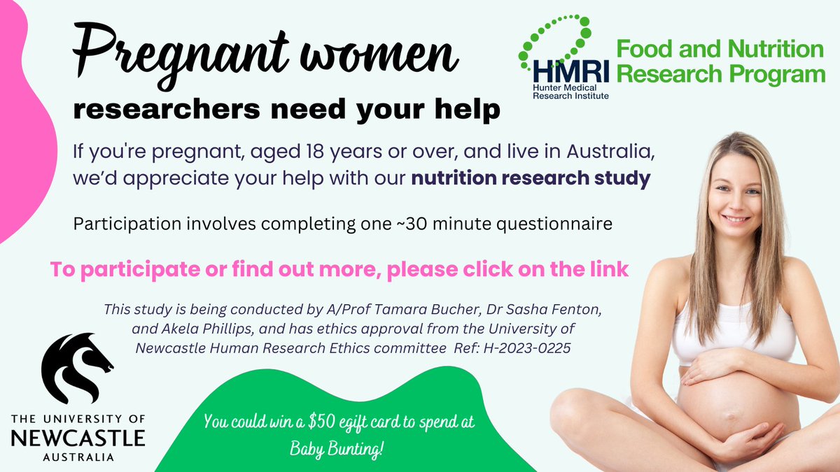 Dr Sasha Fenton (@sashafentonphd) on Twitter photo 🍊🖥️ Our research team are recruiting #pregnant women living in #Australia to participate in a #nutrition research study. For more info: hmri.org.au/nutrition-preg…
🍎 Please share 🍵
<a href="/TamBucher/">Professor Tamara Bucher</a> <a href="/UONnutrition/">UON Nutrition</a> <a href="/UON_research/">Uni Newcastle Research</a> <a href="/uon_dt/">University of Newcastle Student Dietitians</a> <a href="/UONHealthScien1/">@UON_HealthSciences</a> <a href="/AusEatingSurvey/">Aus Eating Survey</a> 🍊🖥️ Our research team are recruiting #pregnant women living in #Australia to participate in a #nutrition research study. For more info: hmri.org.au/nutrition-preg…
🍎 Please share 🍵
<a href="/TamBucher/">Professor Tamara Bucher</a> <a href="/UONnutrition/">UON Nutrition</a> <a href="/UON_research/">Uni Newcastle Research</a> <a href="/uon_dt/">University of Newcastle Student Dietitians</a> <a href="/UONHealthScien1/">@UON_HealthSciences</a> <a href="/AusEatingSurvey/">Aus Eating Survey</a>