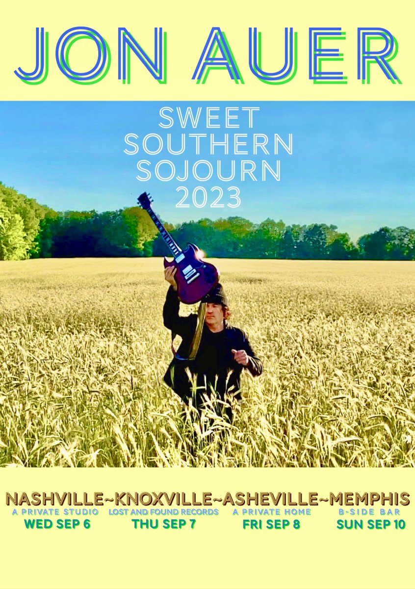 BigStarBand's tweet photo. Big Star alumnus @JonAuer starts his #sweetsouthernsojourn tour tomorrow!

WED SEP 6 ~ NASHVILLE at a private studio
THU SEP 7 ~ KNOXVILLE at #lostandfoundrecords
FRI SEP 8 ~ ASHEVILLE at a private home
SUN SEP 10 ~ MEMPHIS at @BsideMemphis 
Tickets: https://t.co/JoP0WfJnng https://t.co/PpHxbPbI0b