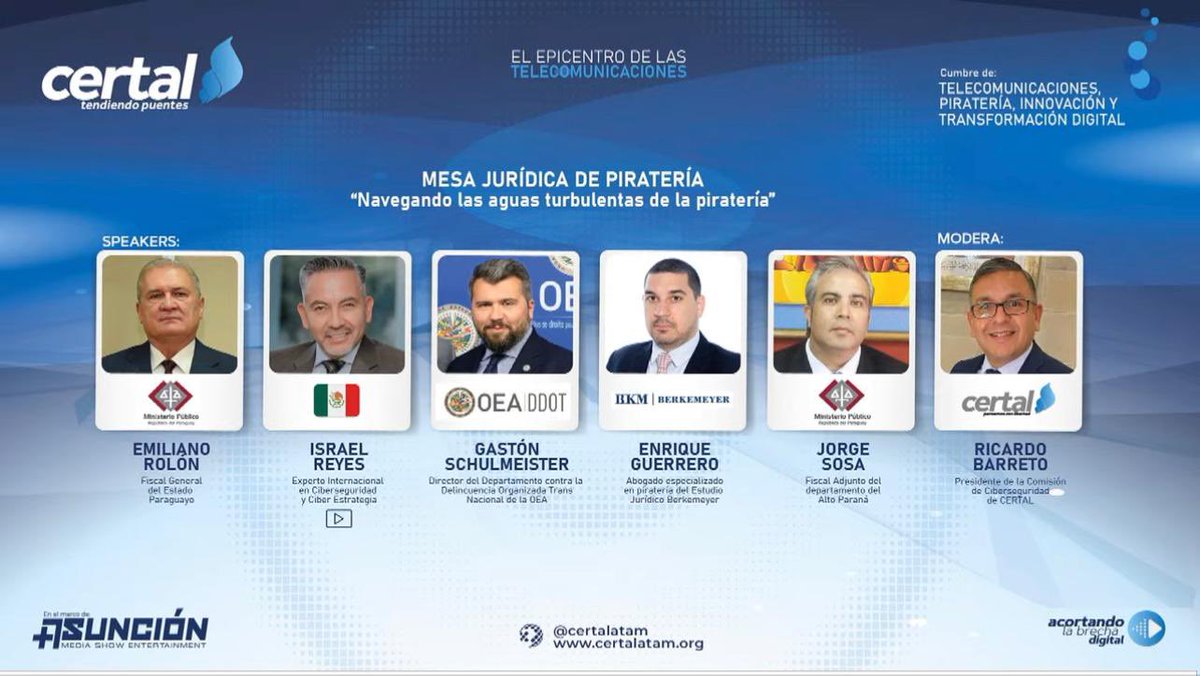 IsraelGReyes's tweet photo. It was an honor today to participate in an event on cyber strategy for combating cybercrime alongside the Director General of the Organization of American States (OAS) for Combating Transnational Organized Crime and the Attorney General of Paraguay. @OEA_oficial @certalatam #CyberLaw #CyberCrime @Kostioukhina_MD