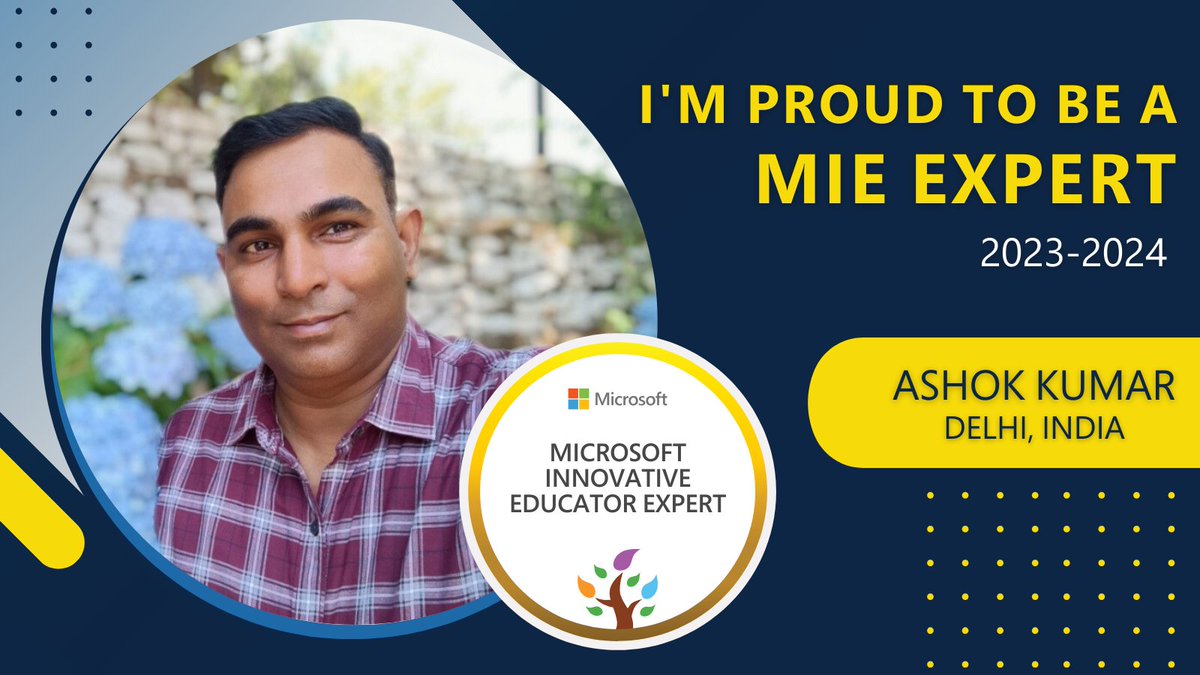 This year will be amazing.
So excited to be selected as an MIE Expert again for 2023-2024.

Gratitude Principal ma'am #MonikaChatrathMehan Ma'am for giving me this opportunity.
#MicrosoftEdu
#MIEExpert
#MLKhannaDAVPublicSchool
