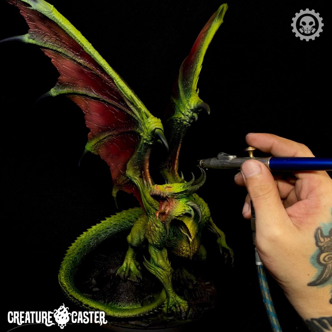 🔴 @CreatureCaster WIP Resuming work on this huge resin casted Warrior Dragon for Creature Caster. Should take me a day or two to finish. Painting with Cuttlefish Colors by @cephalopod_studios #miniaturepainting #paintingminiatures #creaturecaster #cuttlefishcolorspaints