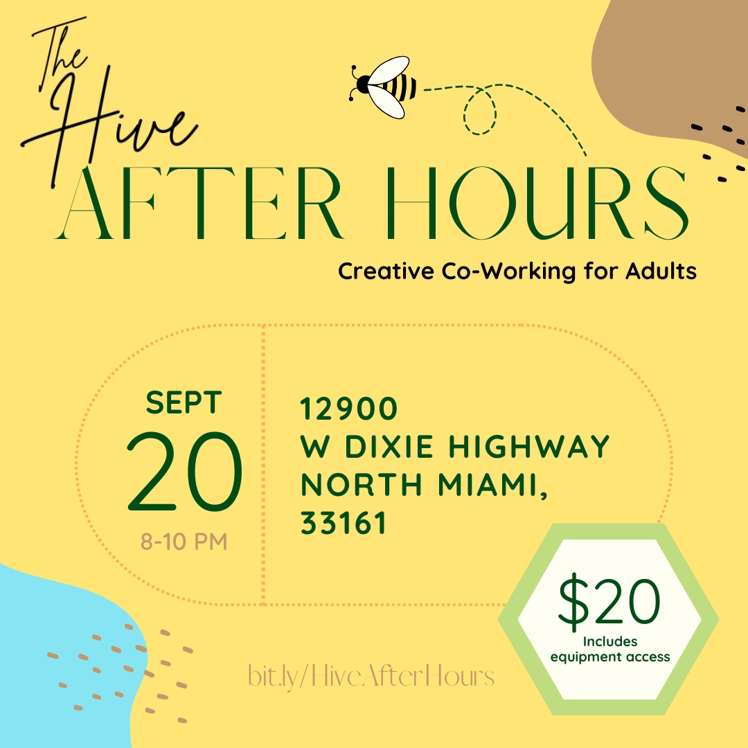 TheHiveMIA's tweet photo. ALL NEW After Hours at The Hive are coming this month! ���✨

The Hive After Hours will be a recurring program for adult creatives in the South Florida community 😉🐝

Learn more at https://t.co/Zb9fmhVHEc

#TheHiveAfterHours #creativecoworking #adultcreatives #BYOB https://t.co/o5I6XYbAvL